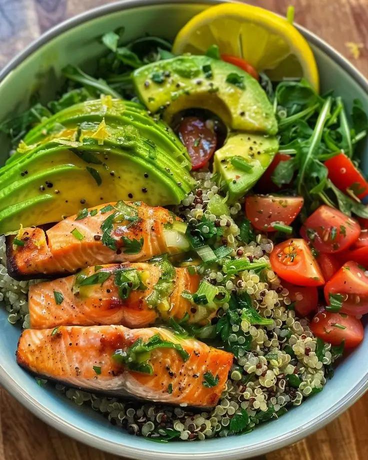 Warm Salmon Bowl with Mixed Greens